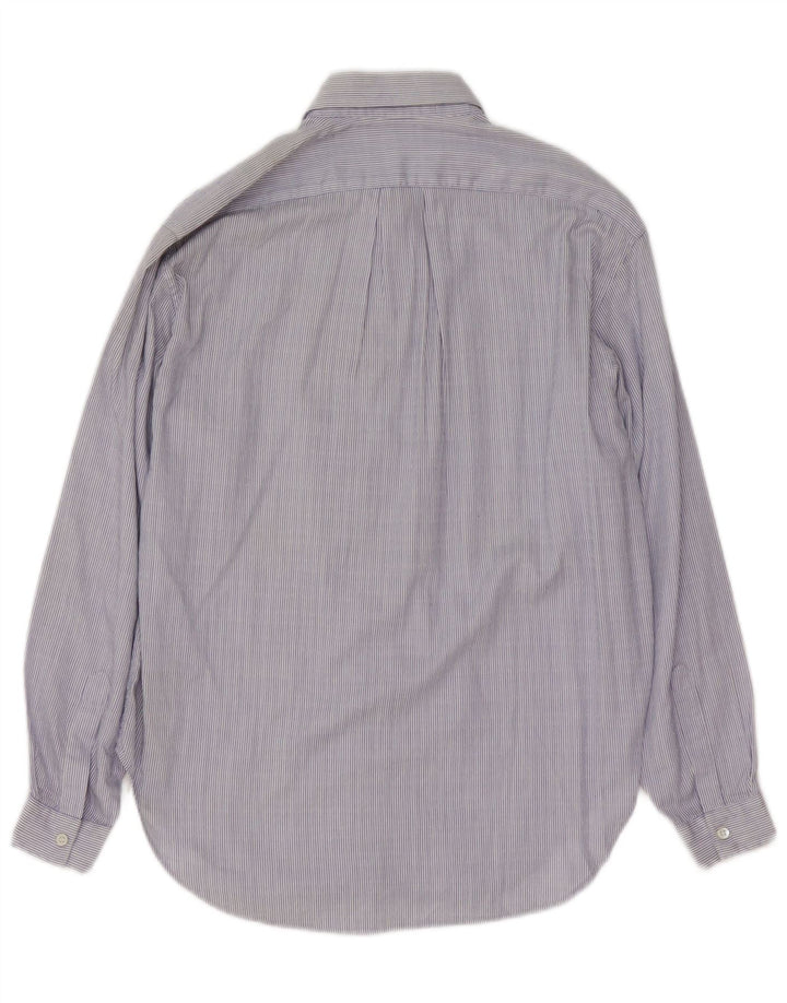 Camisa feminina vintage Reino Unido 14 algodão listrado azul médio
