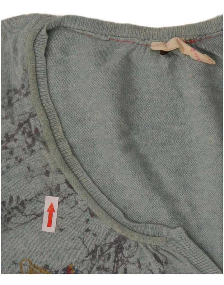 Suéter cardigã feminino White Stuff UK 12 viscose floral azul médio