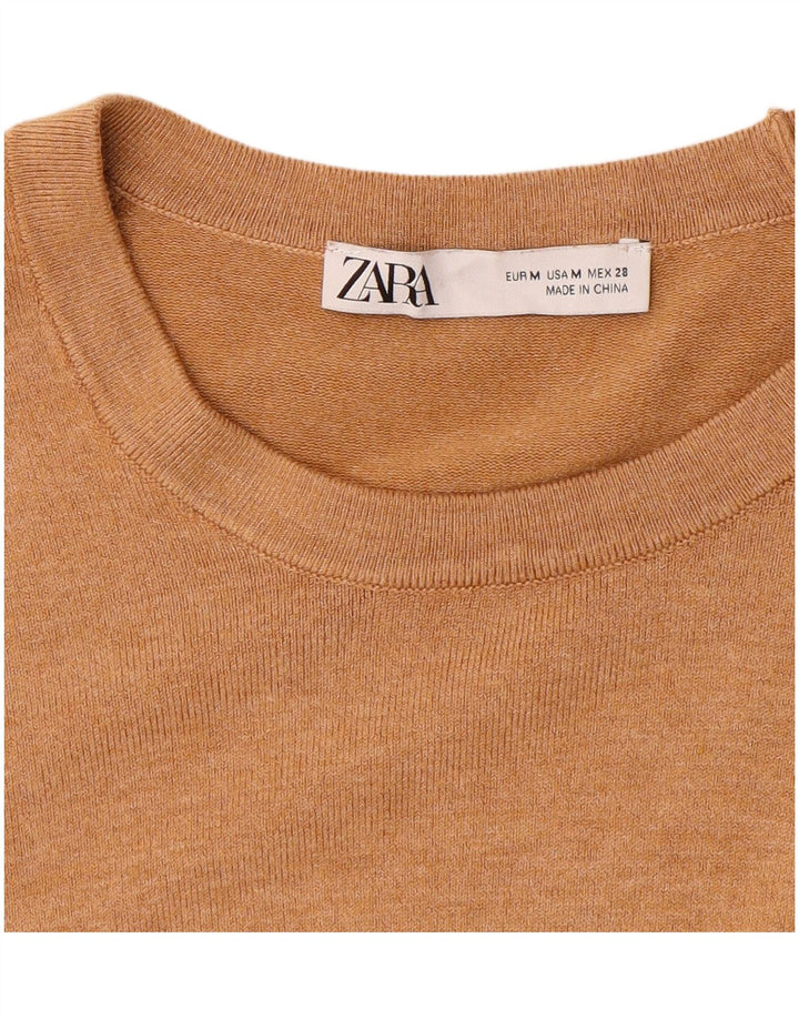 Suéter feminino Zara com gola canoa Reino Unido 12 médio bege