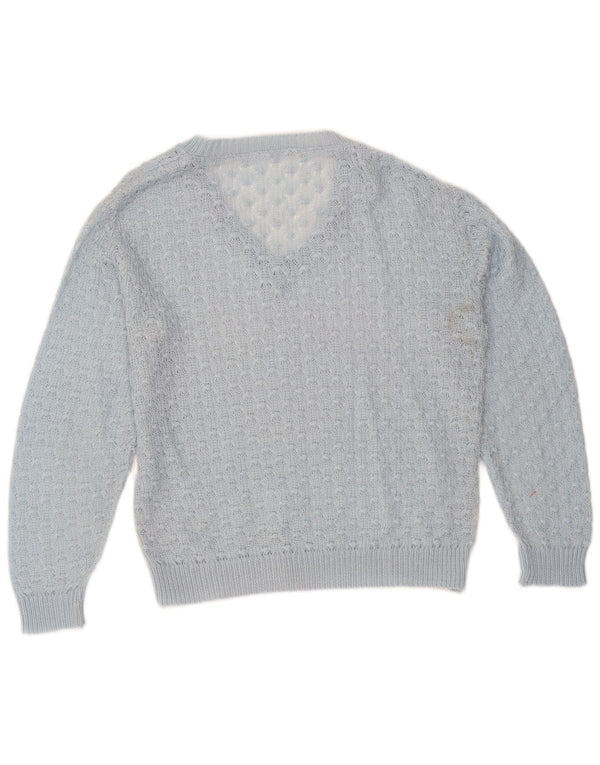 Suéter feminino vintage com decote em V UK 14 azul médio
