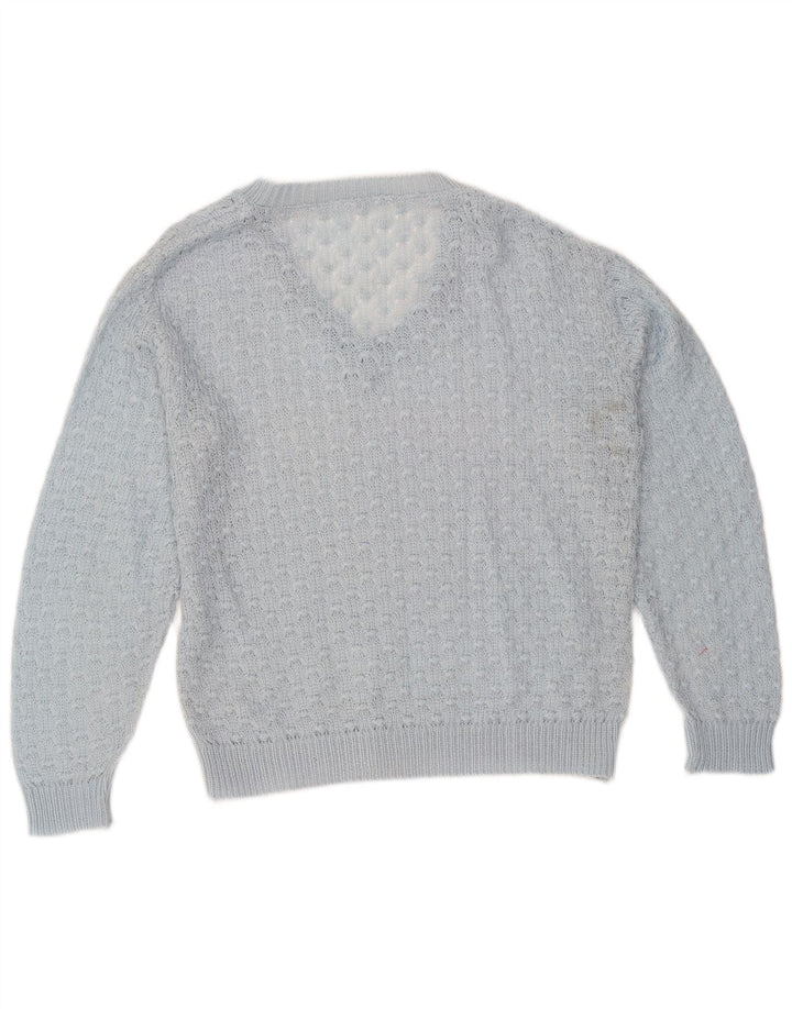 Suéter feminino vintage com decote em V UK 14 azul médio