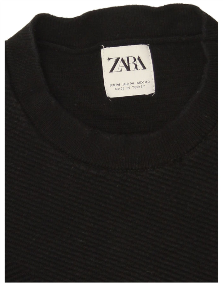 Zara Suéter masculino com gola redonda, algodão preto médio