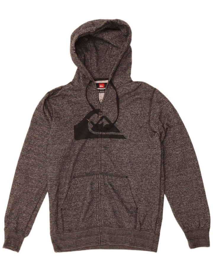 Suéter masculino Quiksilver com capuz e zíper gráfico cinza médio poliéster