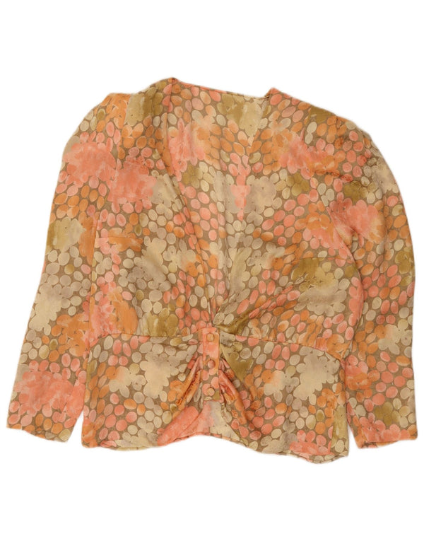 Blusa feminina vintage UK 16 grande multicolorida manchada