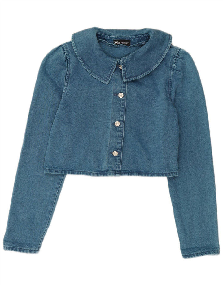Jaqueta jeans feminina Zara UK 14 algodão azul médio
