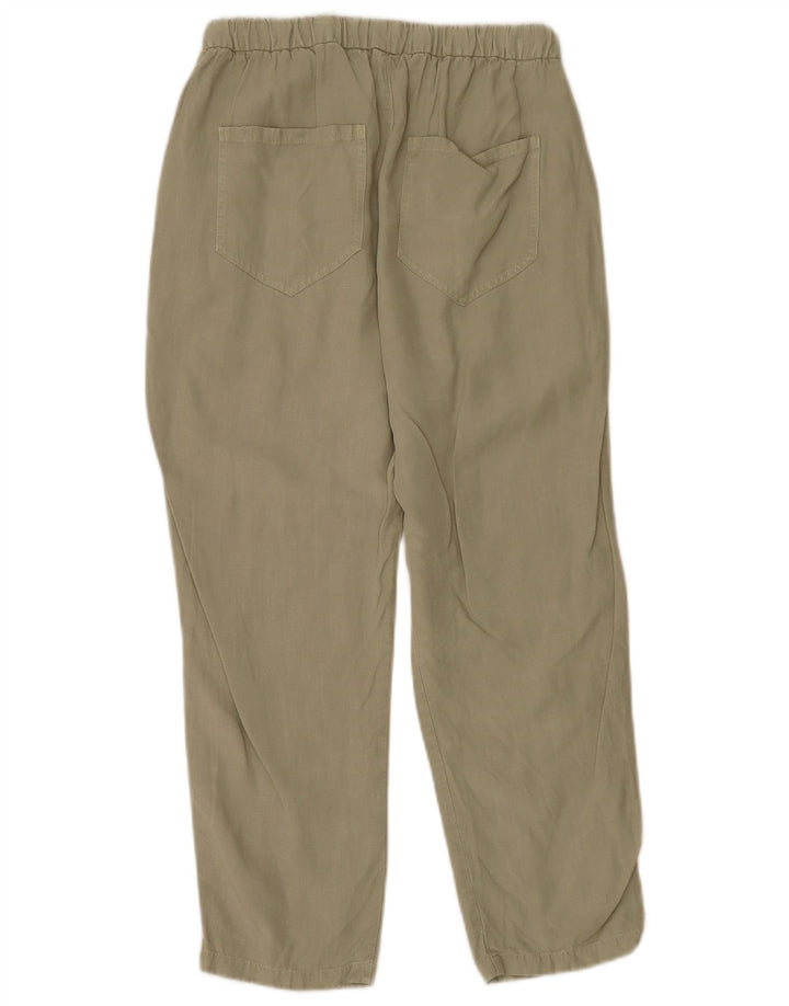 Zara Calça feminina cortada com pegged pequena W26 L23 Khaki Lyocell