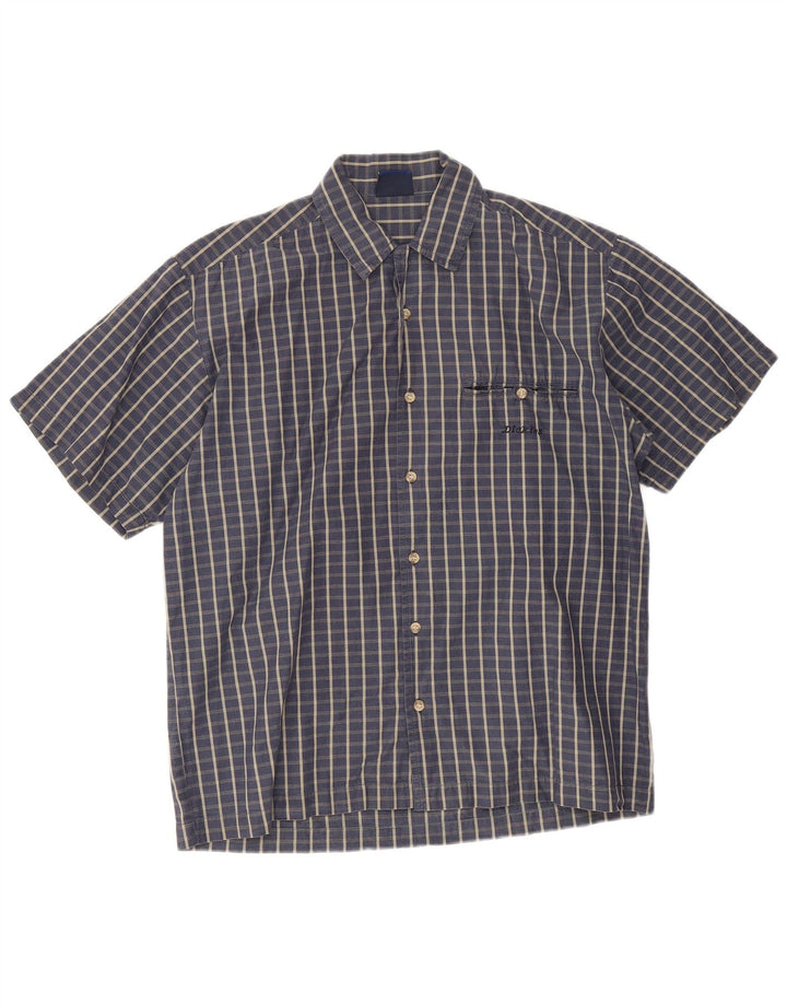 Camisa masculina de manga curta Dickies, algodão xadrez médio azul marinho