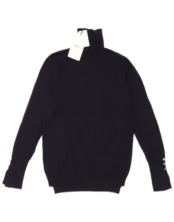 Suéter feminino Zara com gola redonda e viscose azul marinho médio UK 12