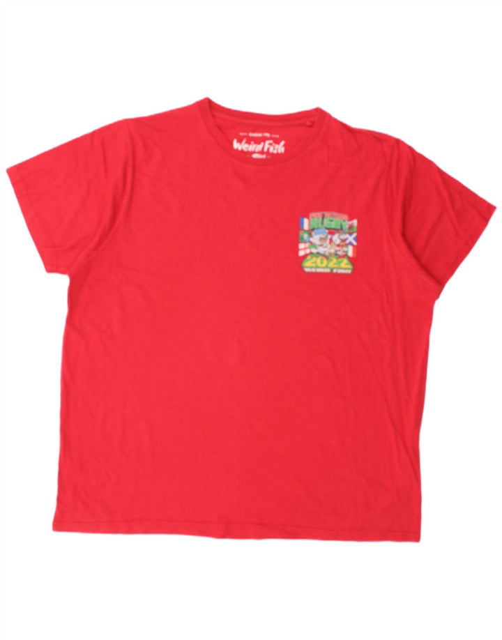 Camiseta gráfica masculina WEIRD FISH Top 2XL algodão vermelho