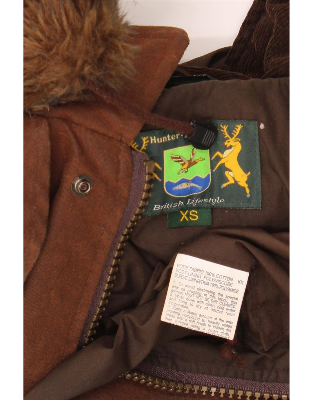 Casaco masculino de caça com capuz de algodão encerado HUNTER Reino Unido 34 XS algodão marrom