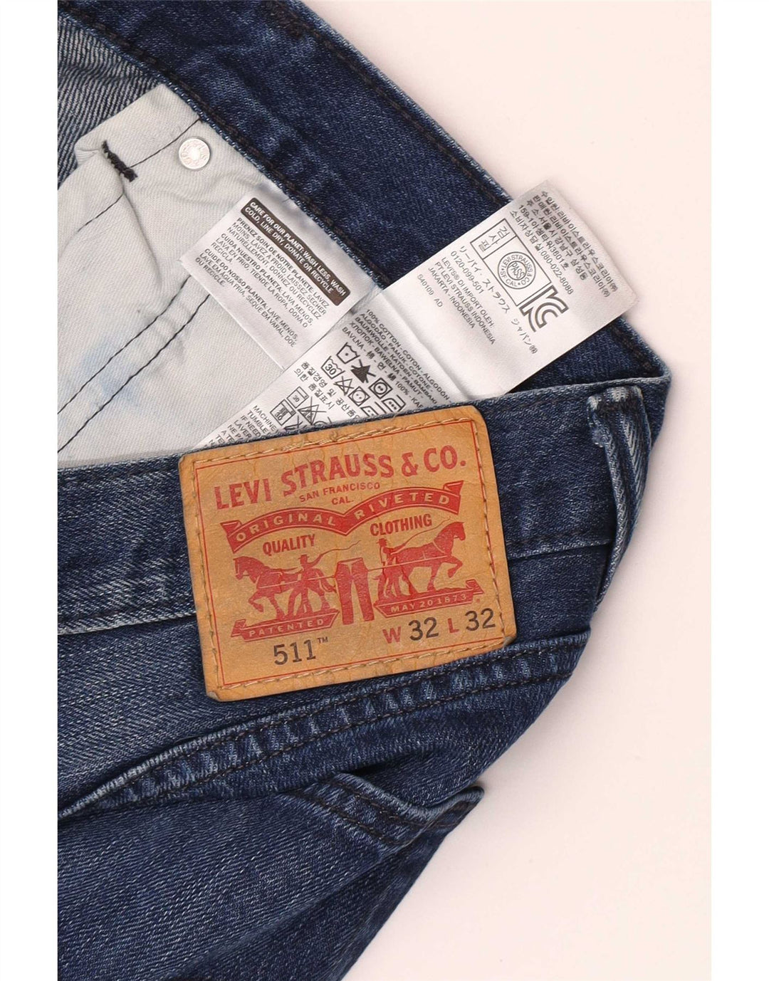 Levi's Masculino 511 Distressed Slim Tapered Jeans W32 L32 Azul Algodão