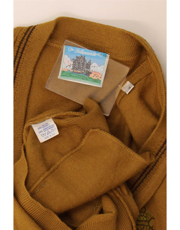Suéter cardigã masculino vintage sem mangas de lã cáqui média