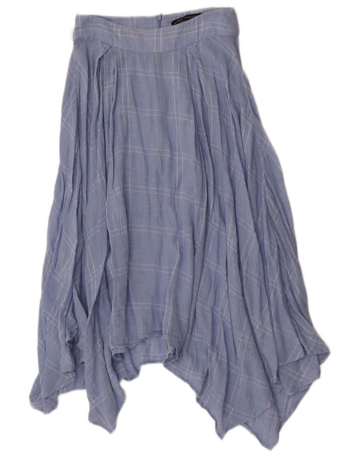 Zara Saia assimétrica feminina pequena W26 algodão xadrez azul