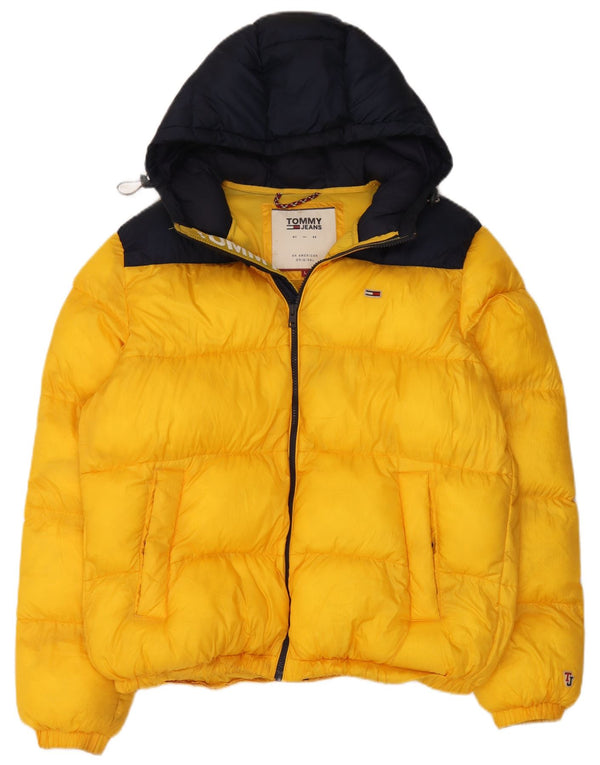 Jaqueta masculina acolchoada com capuz Tommy Hilfiger UK 40 grande bloco colorido amarelo