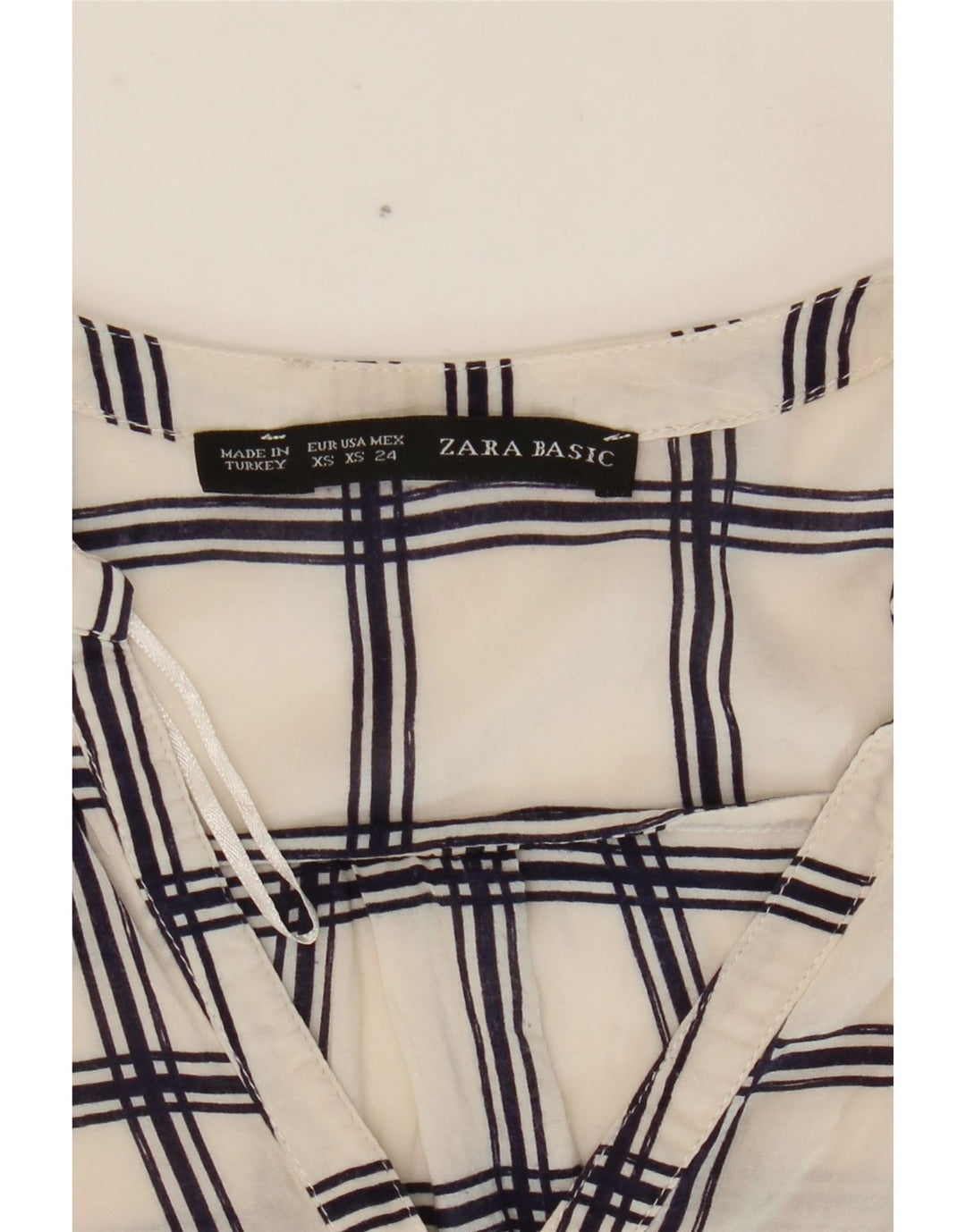 Zara blusa feminina manga 3/4 top UK 6 XS branco xadrez