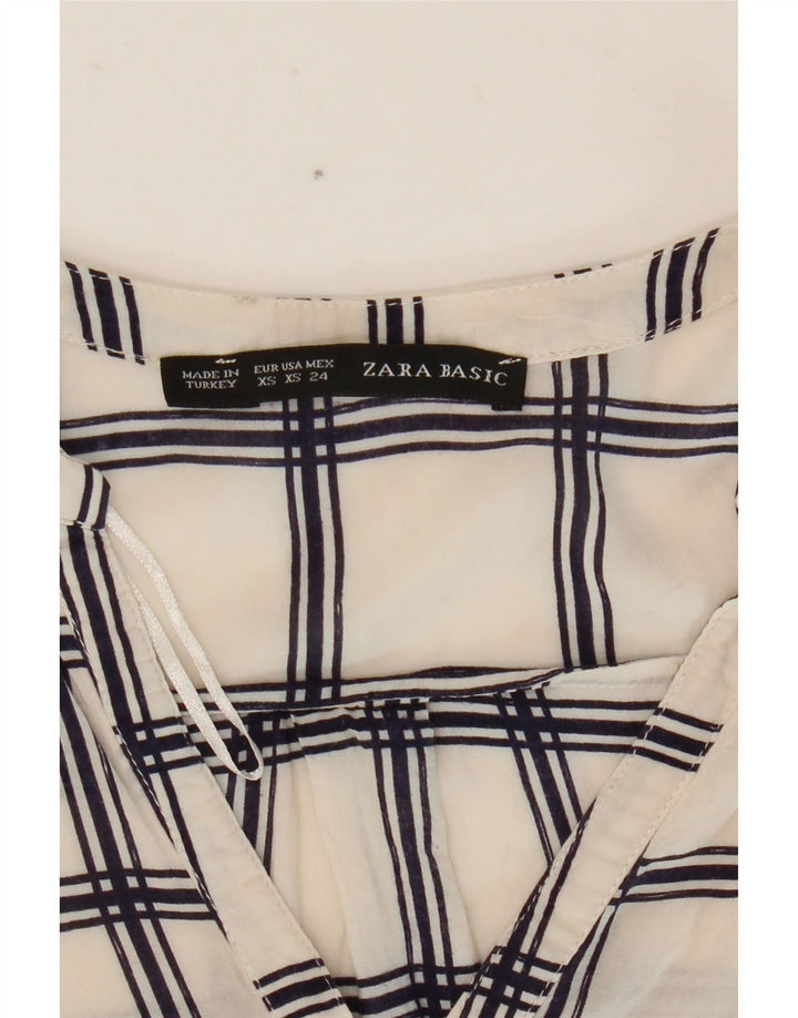 Zara blusa feminina manga 3/4 top UK 6 XS branco xadrez
