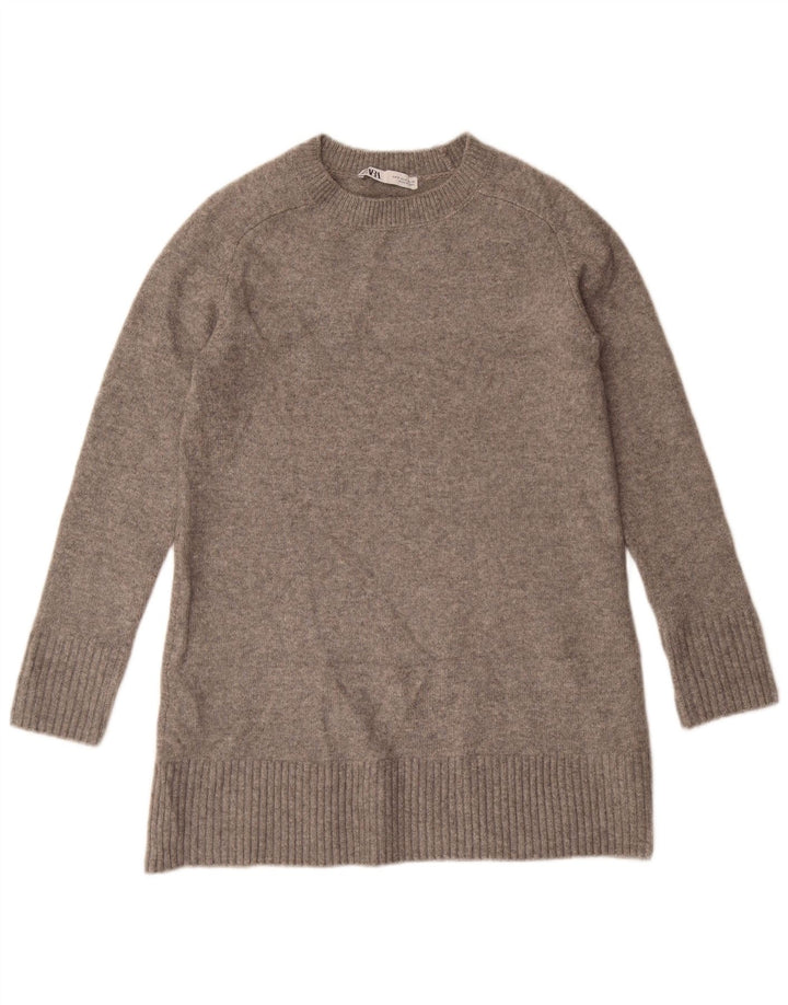 Zara Suéter feminino oversized com gola redonda Reino Unido 10 poliéster cinza pequeno