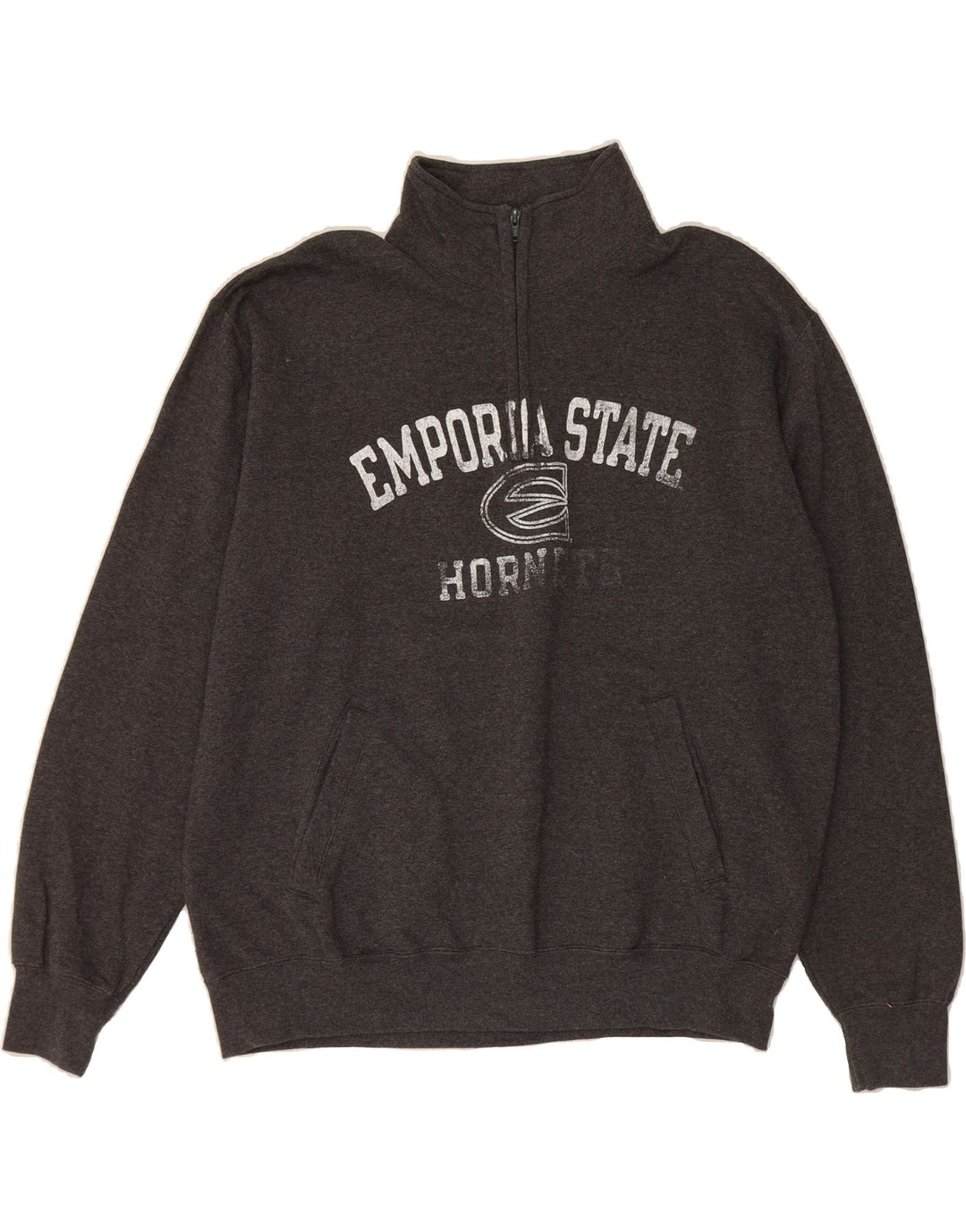 CHAMPION Mens Graphic Zip Neck Sweatshirt Jumper XL Grey Cotton Vintage Champion and Second-Hand Champion from Messina Hembry 