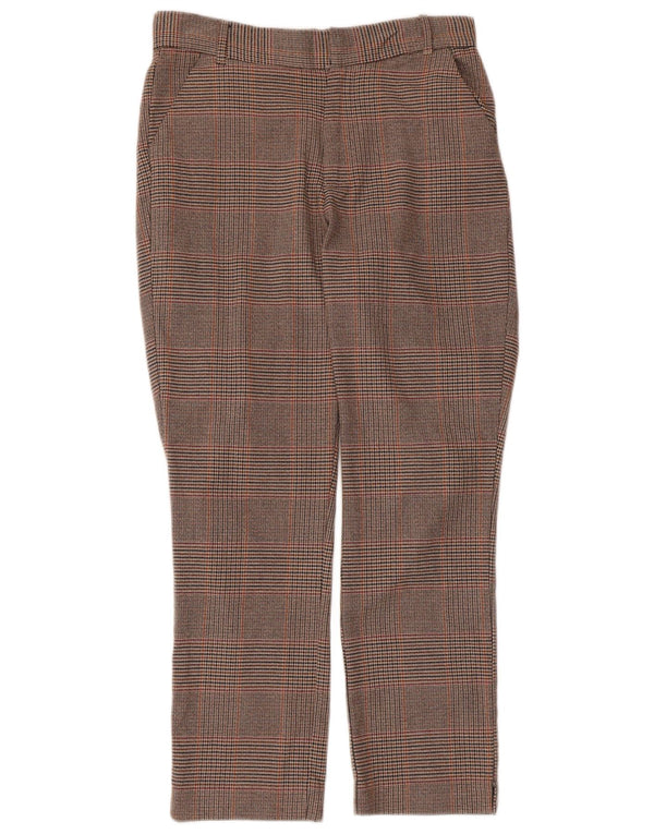 Calça chino reta feminina Zara, pequena W26 L25 marrom houndstooth