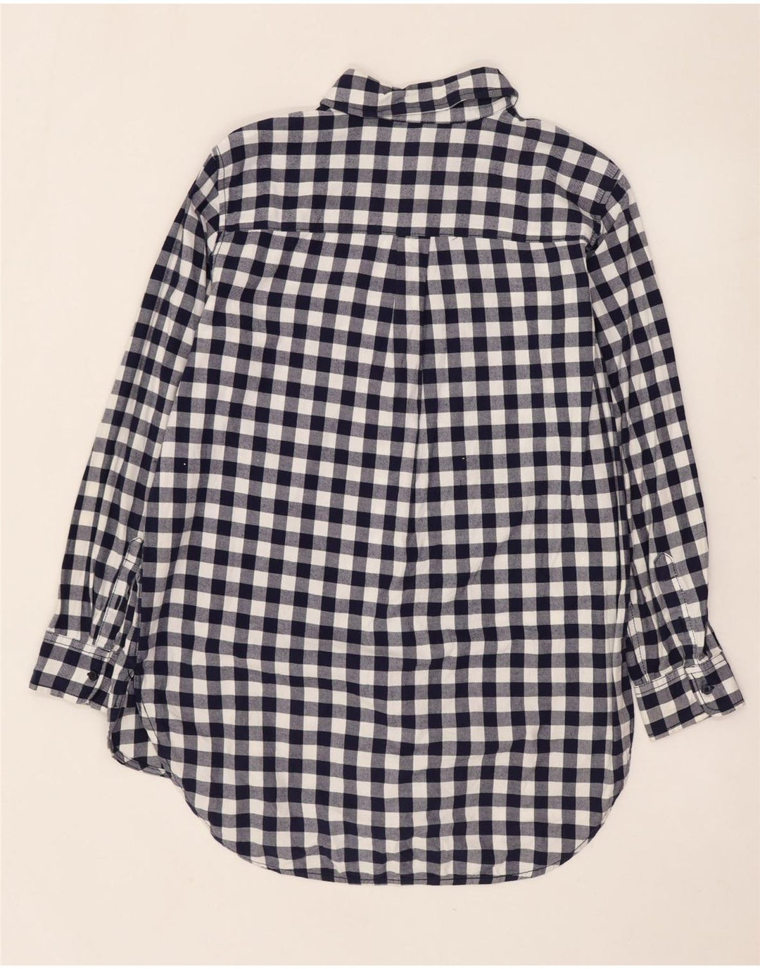 Camisa feminina de flanela longline Benetton UK 10 pequena azul marinho guingão