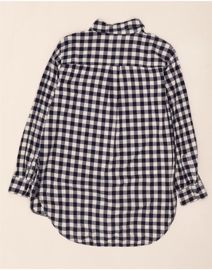 Camisa feminina de flanela longline Benetton UK 10 pequena azul marinho guingão
