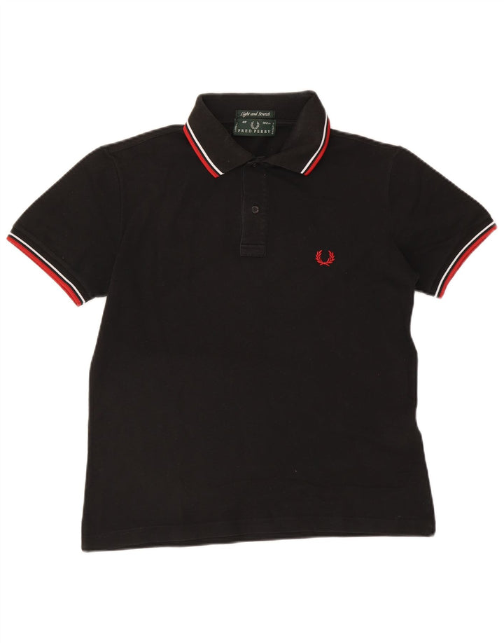 Camisa polo masculina Fred Perry pequena listrada preta de algodão
