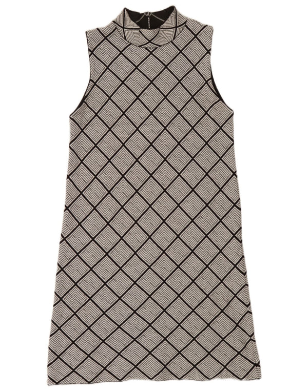 Vestido feminino sem mangas Zara UK 14 grande cinza geométrico