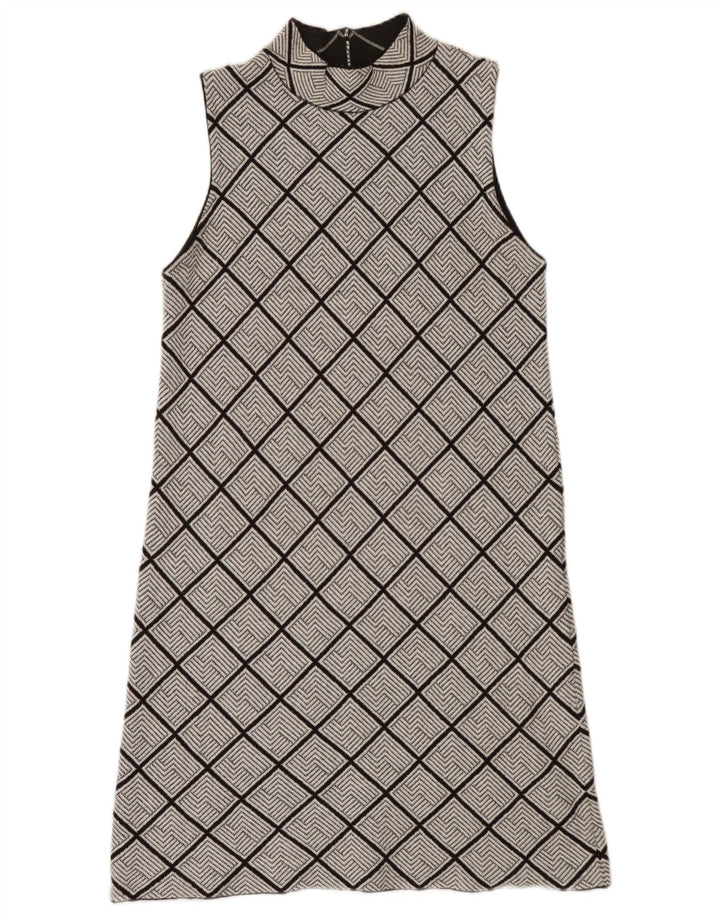 Vestido feminino sem mangas Zara UK 14 grande cinza geométrico