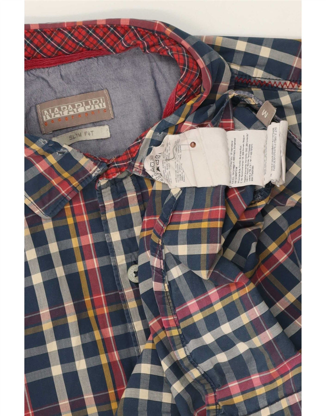 Camisa masculina Napapijri Geographic Slim Fit de algodão xadrez azul médio