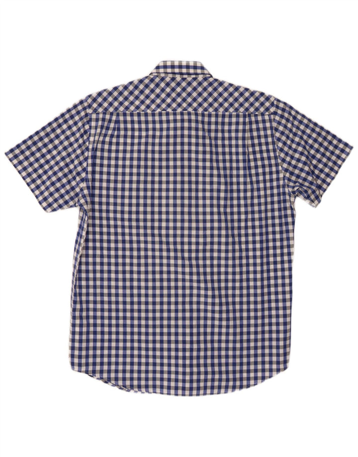 Camisa masculina Pierre Cardin de manga curta azul médio algodão guingão