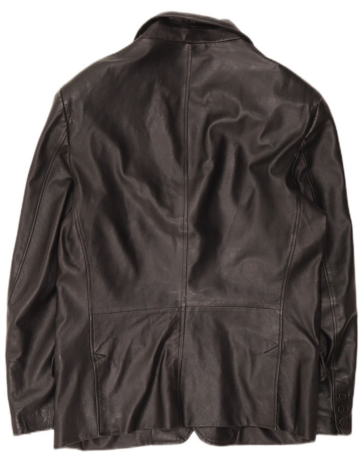 Jaqueta blazer de couro masculina vintage com 3 botões IT 50 couro preto grande