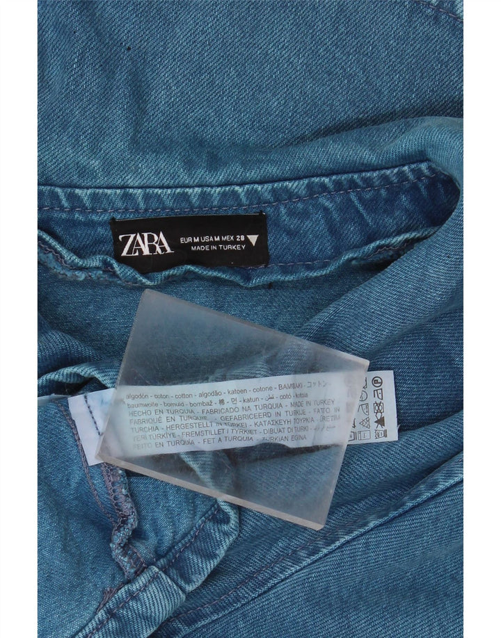 Jaqueta jeans feminina Zara UK 14 algodão azul médio