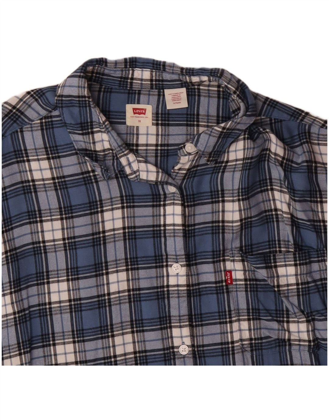 Camisa feminina de flanela Levi's UK 18 XL azul xadrez algodão