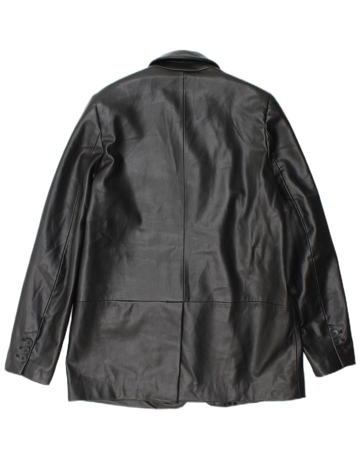 Jaqueta blazer feminina Zara com 1 botão de couro sintético Reino Unido 6 XS preto polietileno