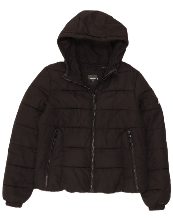 Jaqueta acolchoada com capuz feminina Superdry UK 12 poliéster preto médio