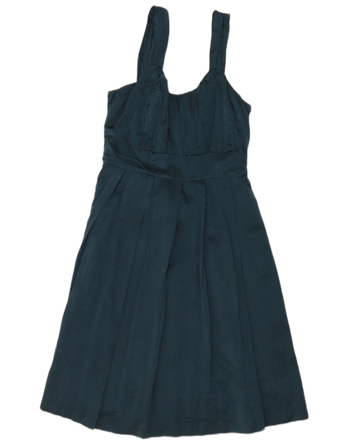 Vestido império feminino sem mangas Jigsaw Reino Unido 12 seda verde médio