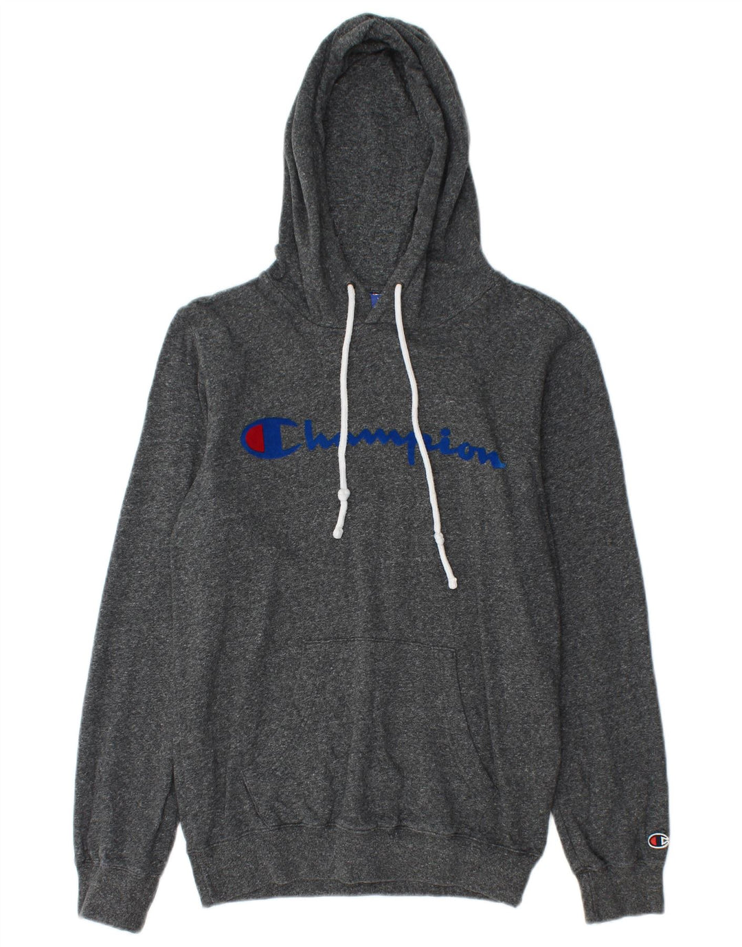 CHAMPION Suéter com capuz gráfico masculino XS algodão manchado cinza