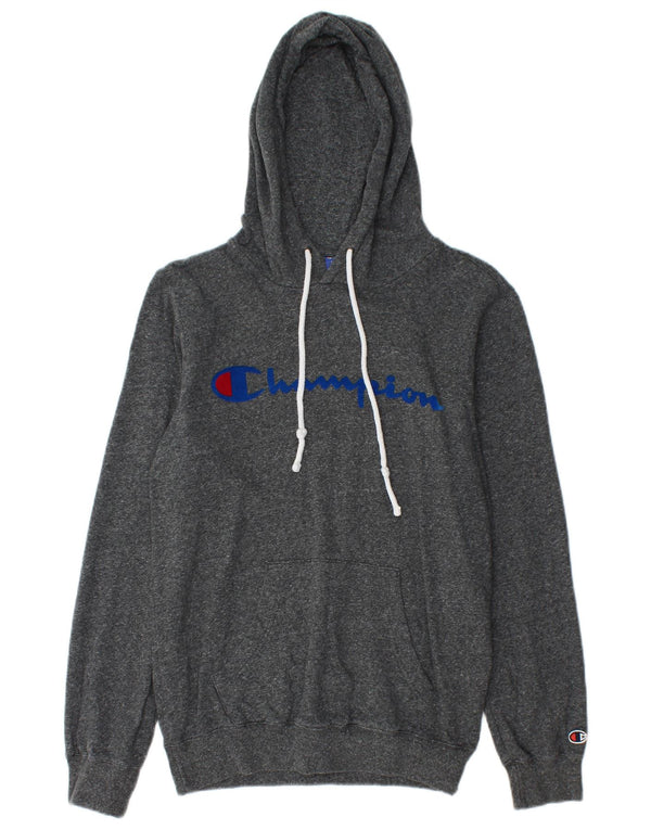 CHAMPION Suéter com capuz gráfico masculino XS algodão manchado cinza