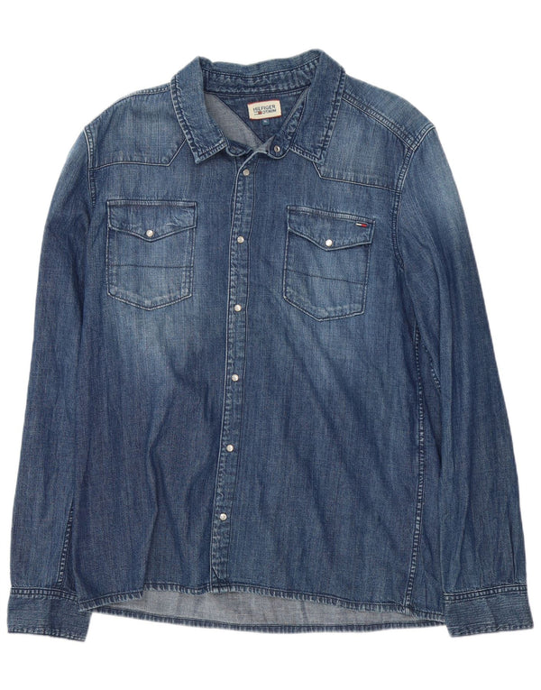 Camisa jeans masculina Tommy Hilfiger XL azul algodão