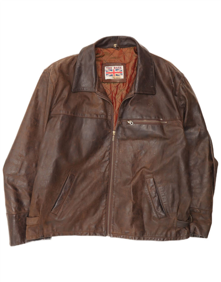 Jaqueta de couro masculina vintage UK 44 2XL marrom