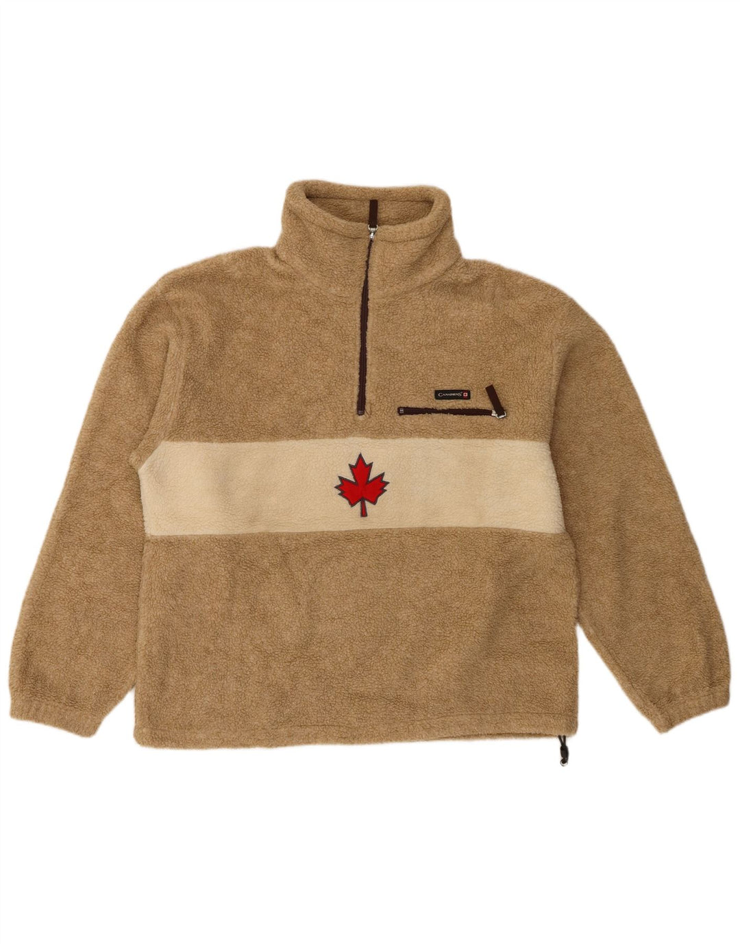Canadiens Mens Zip Neck Fleece Jumper Small Brown Colourblock Polyester