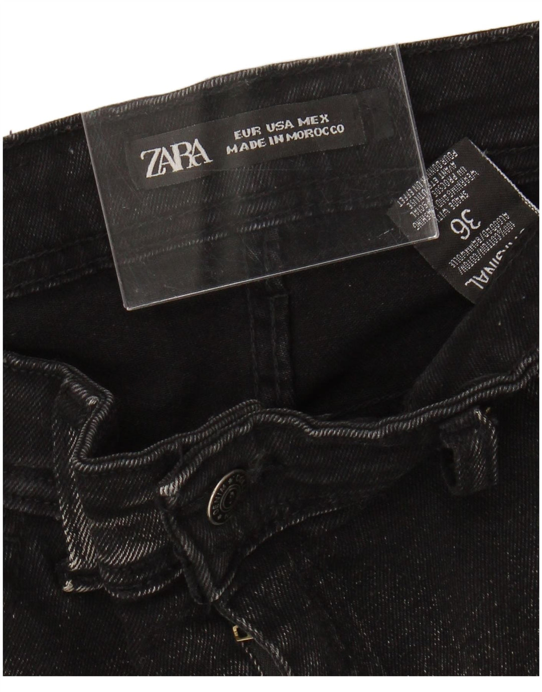 Zara Jeans skinny masculino desgastado W36 L25 algodão preto
