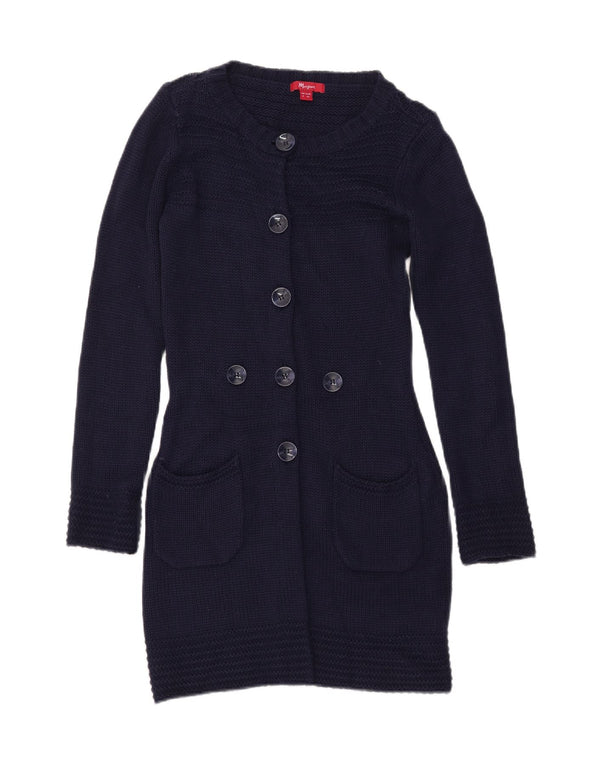 Suéter feminino MONSOON Longline Cardigan Reino Unido 8 pequeno azul marinho acrílico