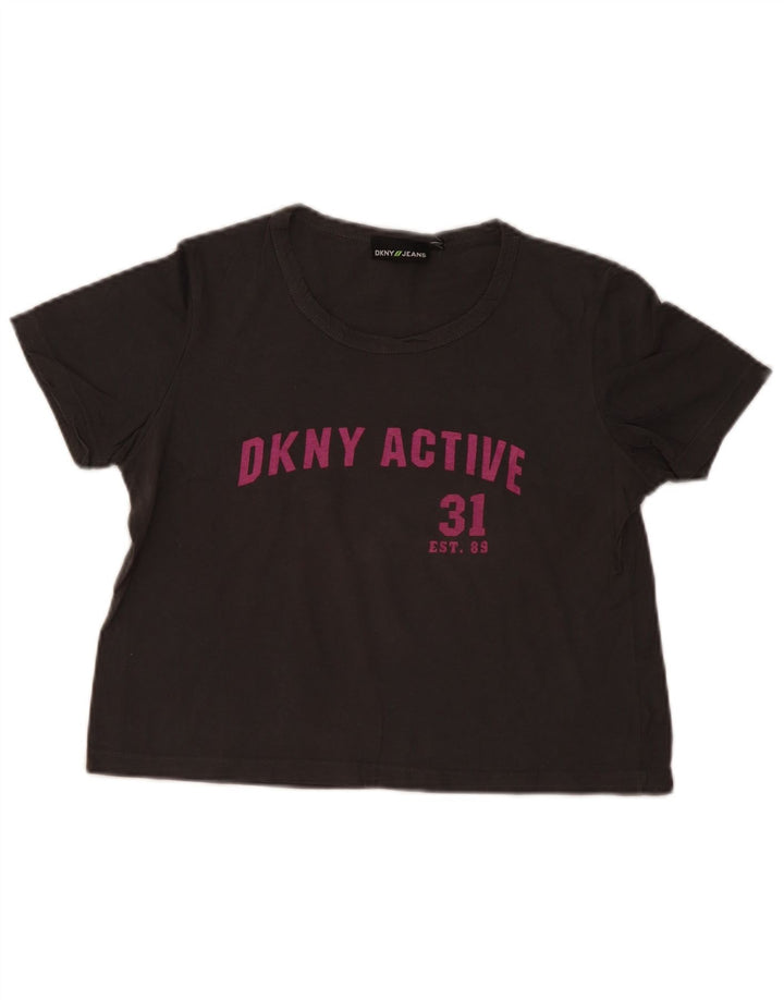 Camiseta feminina Dkny Crop Graphic UK 14 cinza médio