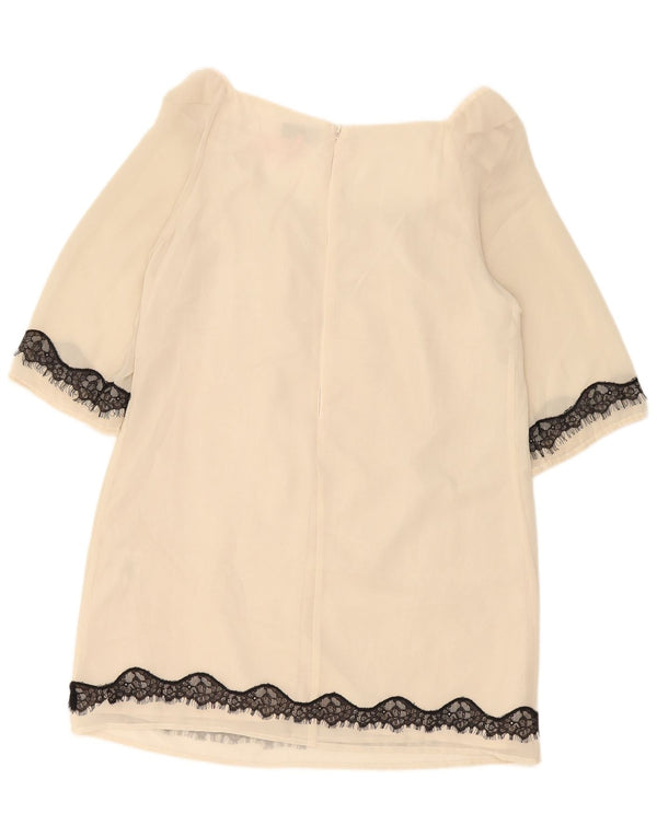 Vestido feminino Lipsy manga 3/4 UK 14 médio off white poliéster