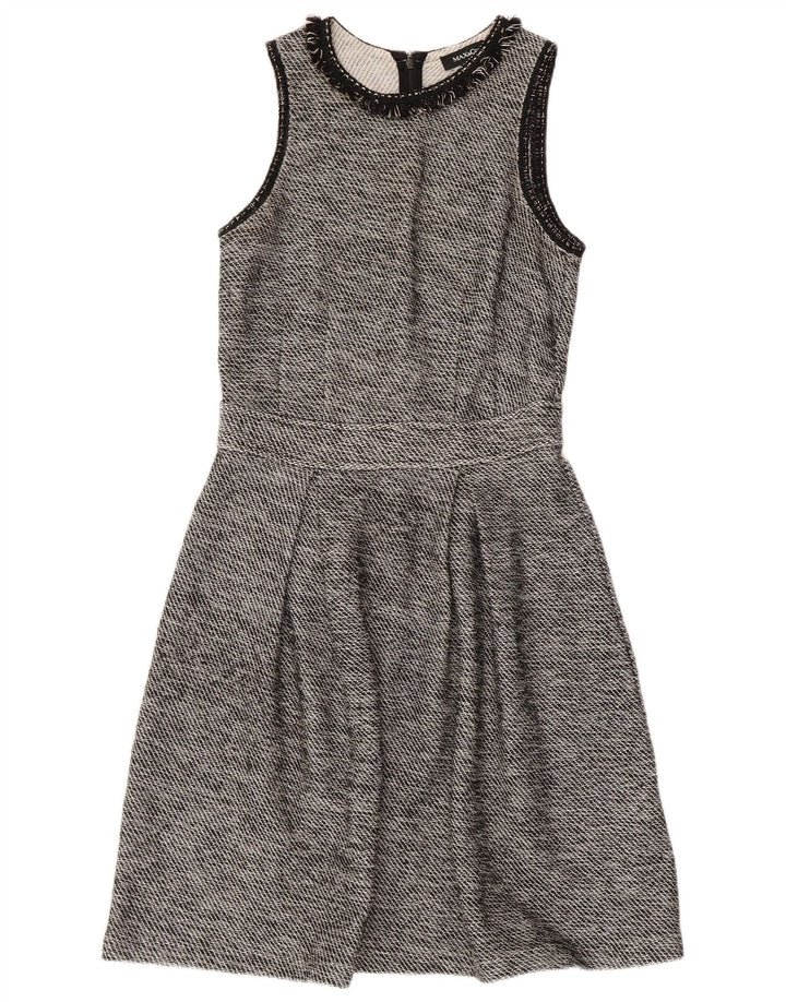 Vestido feminino sem mangas evasê UK 8 pequeno algodão preto