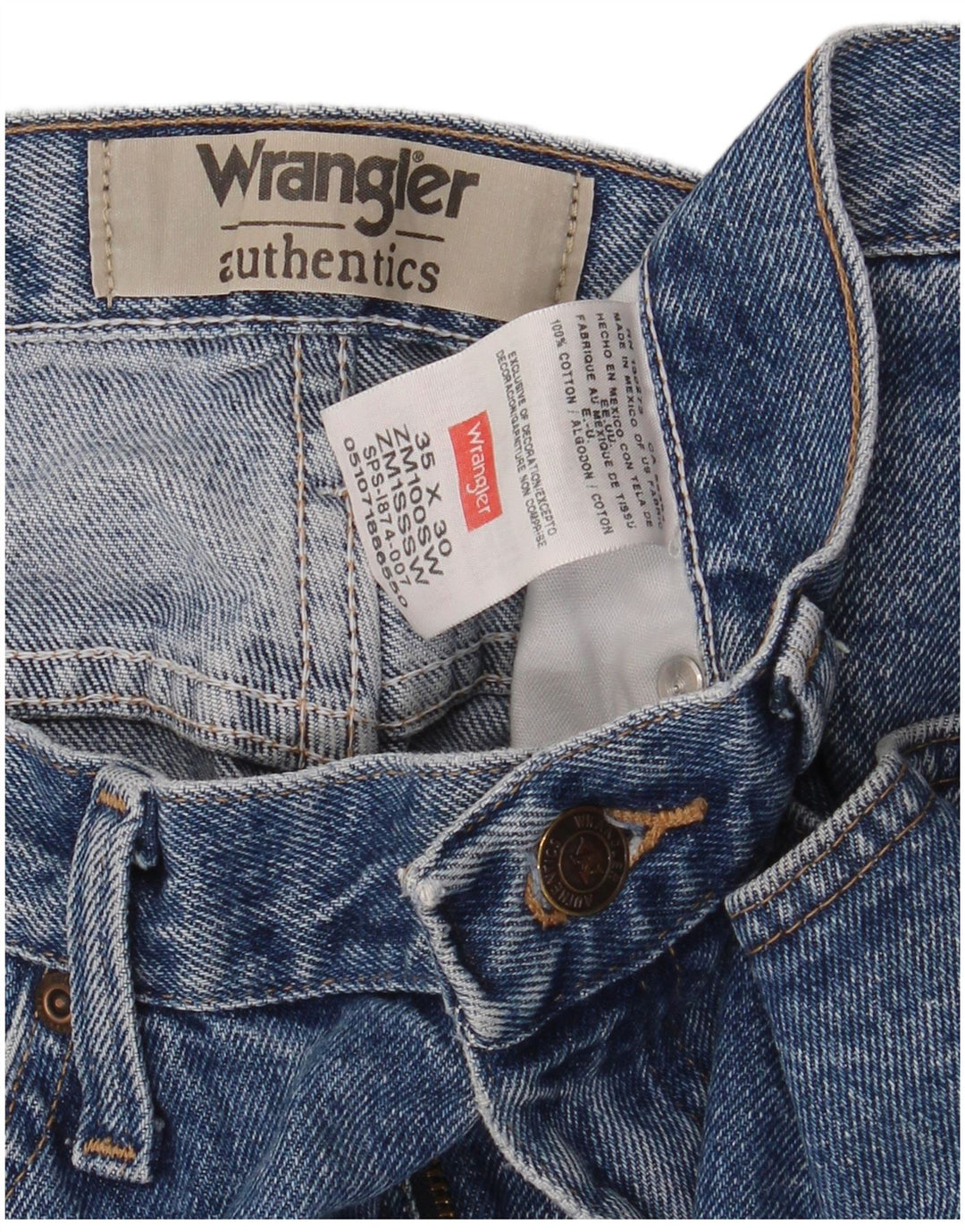 Wrangler Mens Straight Jeans W35 L30 Azul Algodão
