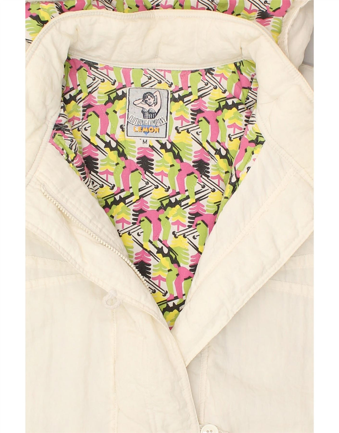 Jaqueta corta-vento feminina VINTAGE com capuz UK 14 poliamida branca média