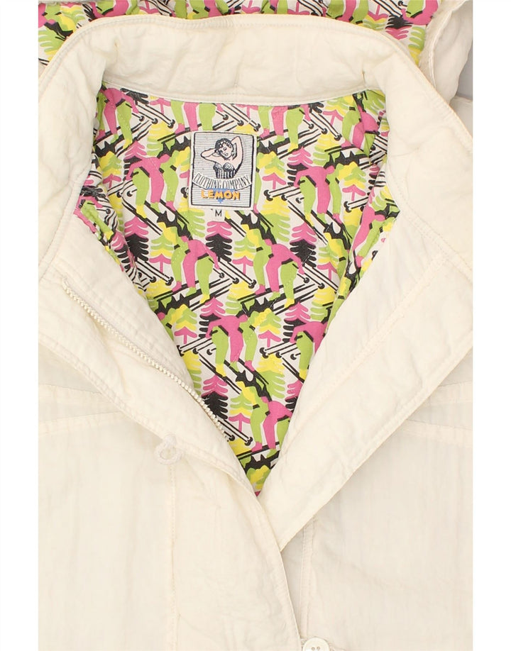 Jaqueta corta-vento feminina VINTAGE com capuz UK 14 poliamida branca média