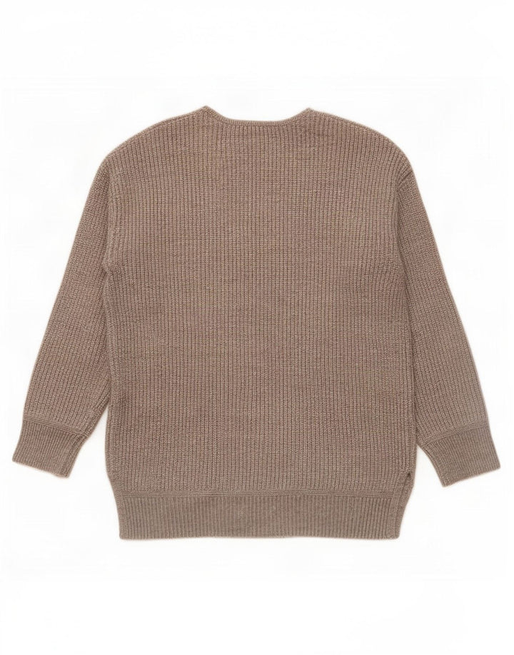 Suéter feminino Marks & Spencer com decote em V Reino Unido 14 poliéster marrom médio